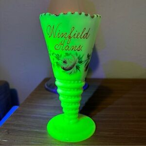 Vtg Winfield Kansas Uranium Custard Fair Souvenir Ribbed Glass FLUTE BUD VASE